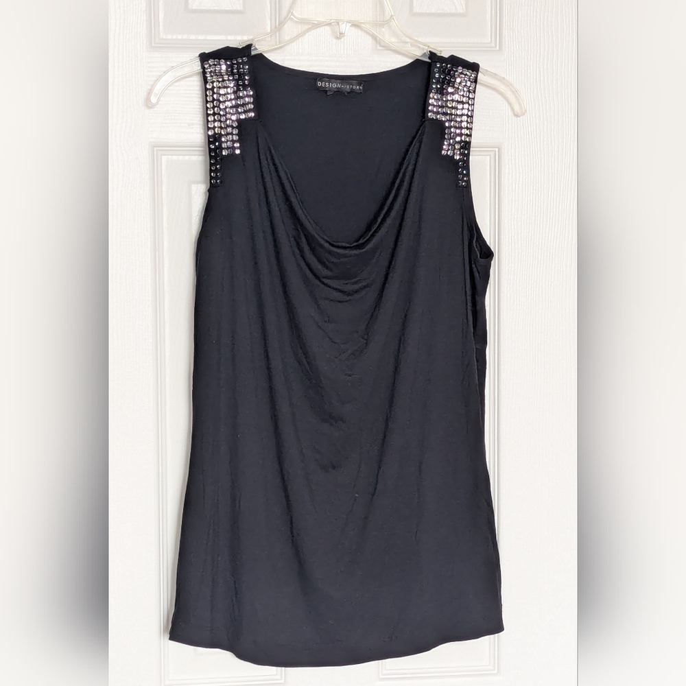 Design History Women's (Size L) Tank Top w/Cowl Neck & Sequins on Shoulders